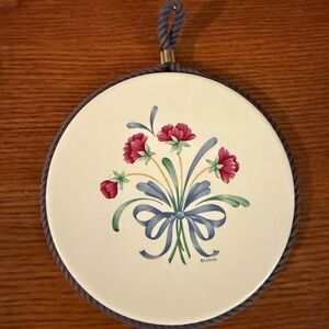 LENOX Poppies on Blue  6"  Ceramic Trivet Cork Back & Rope Edge